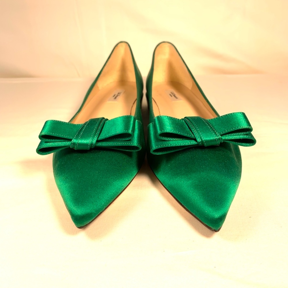 LK Bennett Pointed-Toe Flats in Emerald Green Satin with Bow Detail size 41/10.5 - Picture 3 of 12